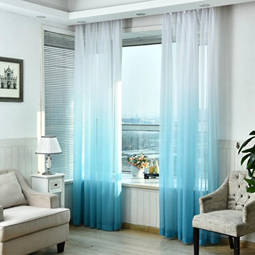 gardinen ❤️Timogee Vorhang Tüll Fenster Behandlung Voile Drape Valance Print Designs Blickdichte mit Kräuselband Günstige gardinen Wohnzimmer gardinen 270cm x 100cm (L x W) (Blau)