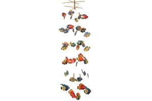 KUNSTHANDWERK ASIEN Mobile VERSCHIEDENE FISCHE 50-teilig, aus Albesia-Holz, Windspiel