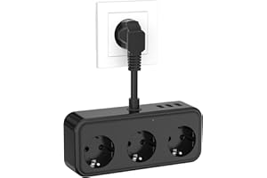 HITRENDS Listwa zasilająca z USB, 3 gniazda i 3 gniazda USB (5 V/3,1 A), adapter 6 w 1 z krótkim kablem 0,1 m, listwa zasilająca, listwa zasilająca do biura, domu, podróży, czarna