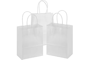 RHINOCEROSDANCE 50 Pièces Sac Kraft Sachet Kraft 15 x 8 x 21 cm Sac Papier Kraft Sac Papier Kraft Poignée épaissir pour Emballer Des Cadeaux de Noël Fête de Mariage Boulangerie, Blanc