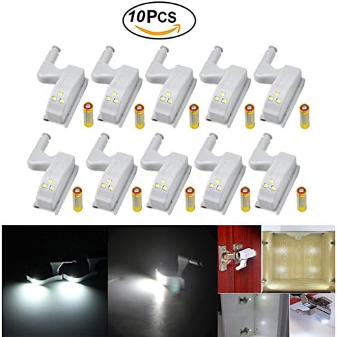 10PCS LED Hinge Light Universal Home Kitchen Office Door Light Hotel Wardrobe Cupboard Automatic Switch Cool White Lighting Lamp Cupboard Night Light,Included Batteries