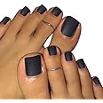 Outyua Black Square Fake Toenails Short Matte Press on Toe Nails Acrylic False Toes Nails with Designs Artificial Summer Beach Full Cover Toenail for Women 24 Pcs (Black)