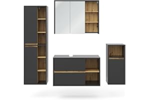 Vicco Set di mobili da bagno Viola, Antracite/Rovere, 4 parti