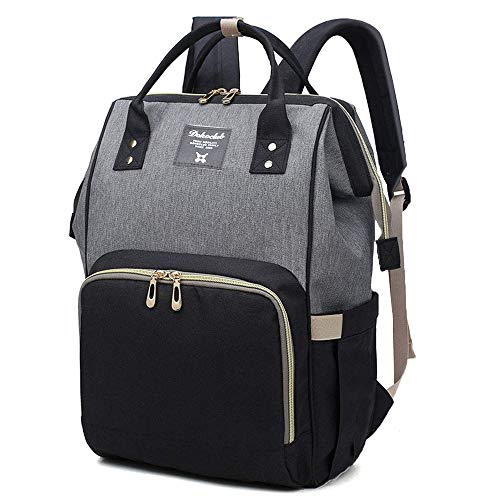 Preisvergleich Produktbild Wickeltasche Rucksack, Große Multifunktions-Reise-Rucksack Mutterschaft Baby Wickeltaschen, Große Kapazität, Wasserdicht und Stilvoll, Schwarz mit Grau