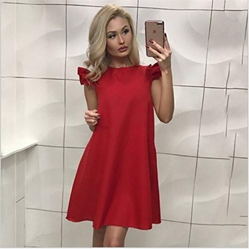 REFAGO Simple and pure color wrinkle lotus leaf sleeve dress