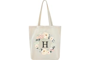 DWDC Sac fourre-tout en toile, sac cadeau personnalisé A-Z 26 lettres, sac à provisions écologique réutilisable, sac cadeau, adapté aux vacances à la plage, aux fêtes d'anniversaire de mariage.