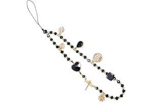 LEDSHLIU Cordón para teléfono móvil, cadena colgante de caja de teléfono móvil anti-pérdida 1 pieza accesorios de decoración de teléfono móvil de cristal negro pulsera de correa de muñeca