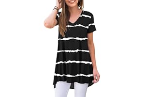 POPYOUNG Women's Summer Casual Short Sleeve/Sleeveless Tunic Tops with Leggings V-Neck/Round neck T-Shirt Blouse