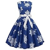Xmiral Weihnachten Kleid Damen Ärmellos Schnee Druck Verband Vintage Kleid Partykleider (XL,Blau)