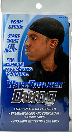 WAVE BUILDER Du-Rag with Extra Long Tails BLACK (Model: 192) by WaveBuilder