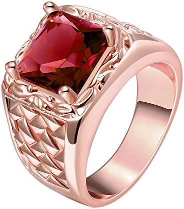 Dilanca Jewelry 14mm Men's Fashion Squares Bands Rings with Cubic Zirconia Ruby -Rose Gold