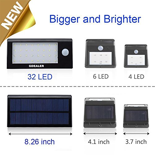 GDEALER 32 LED Solar Wandleuchten 400 Lumen Outdoor Wasserdicht 3 Modi Dim Garten Solarleuten mit Bewegungsmelder für Innenhof Sicherheit Treppe Landschaft Security - 2