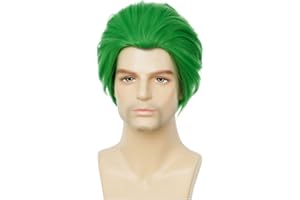 ‎SALAIBS Salaibs Grün Kurze Perücken für Männer Witziger Joker Gerade Flauschige Anime Haar Perücke Cosplay Halloween Perücke