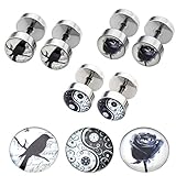 PiercingJ 6pcs 16G Stainless Steel Mensa Womens Stud Barbell Earrings Illusion E