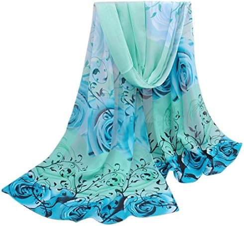 BESTOPPEN Women Scarf ,Ladies Chiffon Scarf Scarves Fashion Long Wrap Shawl Beautiful Colorful Rose Print Scarf Girls Cute Soft Scarves Chinese Ink Style Wrap Stole Scarves Scarf (Blue)