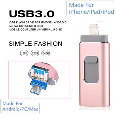 FeliSun New Design 32GB USB i-Flash Drive Memory Stick Card Reader Adapter with Three Interfaces [ Lightning, USB3.0 and Micro USB] For iPhone iPad iPod Android Cellphones Tablets PC Macbook