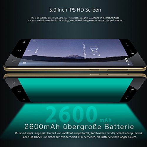 Cubot R9 (2017) Andriod 7.0 Nougat Smartphone 2GB RAM, 5.0 Inch Touch-Display Handy Ohne Vertrag mit Fingerprintsensor, Micro-Sim und Nano-Sim (Gold)