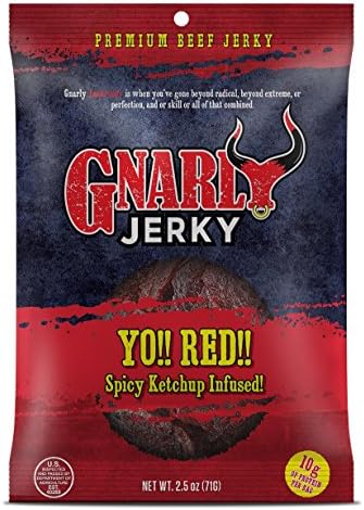 Gnarly Jerky Yo!! Red!! Flavor Premium Beef Jerky 2.5oz - 10g of Protein per Bag