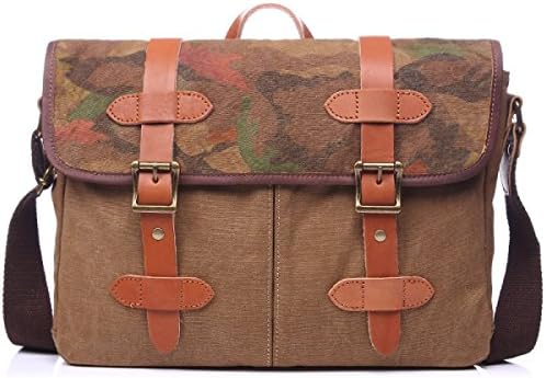 FZHLY Canvas With Leather Office Bag Retro Men's Shoulder Messenger Bag,Camel