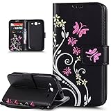  Kompatibel mit Galaxy S3 Hülle,Galaxy S3 Neo Hülle,Bunte Gemalt Prägung Schmetterlings Blumen PU Lederhülle Flip Hülle Cover Ständer Etui Wallet Tasche Case Schutzhülle für Galaxy S3/S3 Neo,Schwarz
