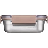 LocknLock Paslanmaz &Ccedil;elik Fırın - Saklama Kabı D&ouml;rtgen Kilitli 310 ml - Kahverengi