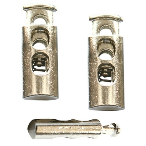 2er Pack Metall Doppel Kordelstopper silberfarben, Zylinderkordel – Stopper in Plastbox, 1820 - 2