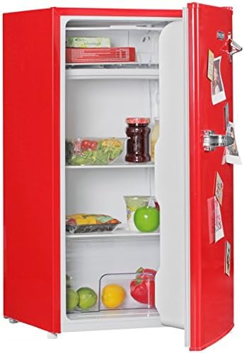 AMSTYLE Design Retro Mini Refrigerator 95L red A + with freezer door hinged interchangeable | Refrigerator freestanding with stepless temperature adjustment | Party fridge with bottle opener