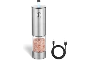 Elektrisk salt- och pepparkvarn, keramisk slipmekanism i rostfritt stål, kontinuerligt justerbar, USB-uppladdningsbar, med bo