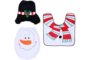 Amasawa Snowman WC Set Sitzbezug Weihnachtsdekoration Teppich Taschentuchbox Set Für Badezimmer Toilette