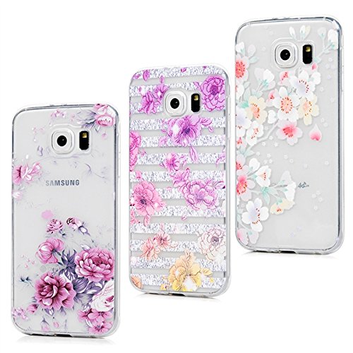Badalink Hülle für Samsung Galaxy S6 Slimcase TPU Rose Blümchen und Strauchpäonie Gemalt Aufdruck Muster Schutzhülle Weich Flexibel Semi-transparent Wasserdicht Einteilige Handyhülle Soft Leicht Stoßstangen Case - 8