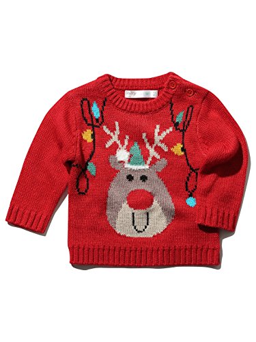 M&Co Baby Red Long Sleeve Rudolph Reindeer Flashing Lights Christmas Jumper Red 9/12 Mnths