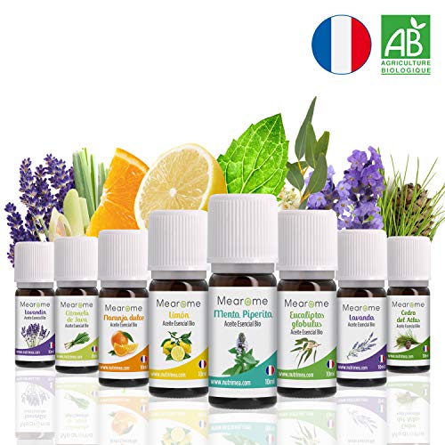 Aceites Esenciales Aromaterapia Set de Regalo Aceite Perfumado Lavanda, Eucalipto, Limón, Menta, Árbol de Té, Naranja, Lavanda, Citronela de Java Difusor Aceites Esenciales Ambientador Mearome