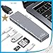 Produktbild USB C Hub, 7 in 1 Aluminium Dual Type-C Adapter mit Thunderbolt 3 Port, 4K HDMI Anschluss, Pass-Through Aufladen, Micro SD/SD-Kartenleser, 2 USB 3.0 Ports fur Typ C MacBook Pro 2016/2017