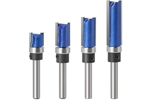 WSOOX 4 Stück Bündigfräser 6mm Schaft Bündigfräser mit mit anlaufring oben Oberfräser Nutfräser Schneidwerkzeug für Holz Bündigfräser-Set (4 Stück Bündigfräser)