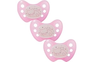 dentistar Night Silikon Schnuller 3er-Set - Größe 1 Schnuller 0-6 Monate - Glow in the Dark Nuckel mit Dentalstufe – BPA-frei – Made in Germany - Katze, Rosa