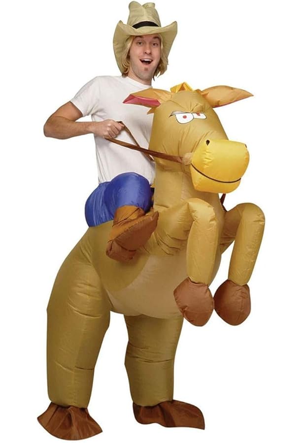 Piggyback Cowboy met Opblaasbaar Paard Kostuum voor Volwassenen. De coolste
