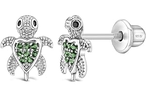 In Season Jewelry Plata Fina 925 Pendientes con Cierre de Rosca en Forma de Tortuga con Circonita de Bisel Para Niñas y Preadolescentes