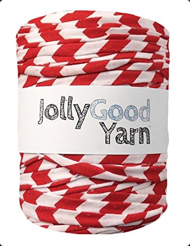 White with red chevrons Jolly Good Yarn t-shirt crochet yarn (large roll)