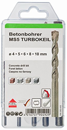 KEIL Schlagbohrersortiment Betonbohrer TURBOKEIL, 5-teilig, Ø 4,0 / 5,0 / 6,0 / 8,0 / 10,0 mm, in MultiPack, 258 350 410 - 2