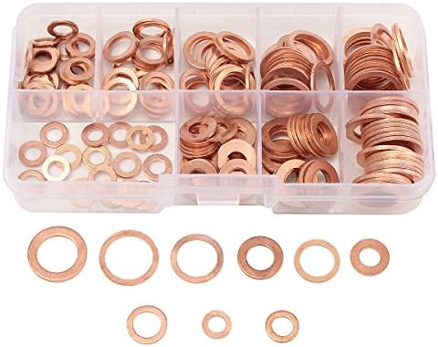 XNEMON HQ High Quality 200pcs/Set M5-M14 Solid Copper Washers Flat Ring Sump Plug Oil Seal Assorted Set