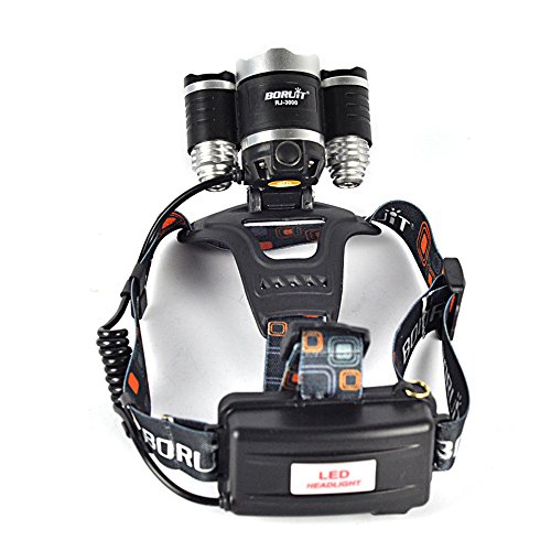 Boruit XML-T6 LED -LED Stirnlampe, LED Kopflampe mit Rotlicht für Camping, Laufen,Lesen,Fahrrad,Jagd,Angeln.mit 2*18650 Wiederaufladbare Akkus+Ladegerät+Car Charger+USB-Kabel - 5