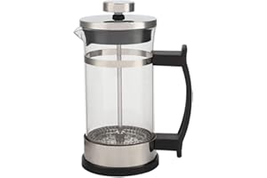 Jerliflyer Cafetière, Acier Inoxydable Verre Transparent French Press Cafetière Résistant au Froid et à la Chaleur Double Filtration Théière pour Café, Cuisine（Capacité de 350 ml）