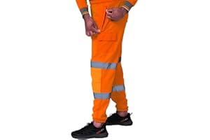 Dolce Vari 100% Polyester Hi Viz Mens Work Trousers Hi Viz Jogging Bottoms Safety Sweat Pants Multi Pockets Super Soft Hi Vis Cargo Security Work Wear Trousers