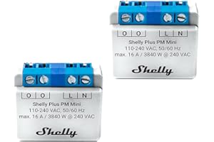 Shelly Plus PM Mini | Wlan & Bluetooth intelligenter Stromzähler, 1 Kanal 16 A | Hausautomation | Kompatibel mit Alexa & Google Home | iOS Android App | Kein Hub nötig | Intelligente Szenen (2Pack)