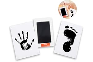 JUNXAVE 3 in 1 Large Safe Inkless“Clean-Touch”Handprint and Footprint Ink Pad with Imprint Cards, 100% Non-Toxic & Mess Free Safe for Newborn Baby and Toddlers (Black)