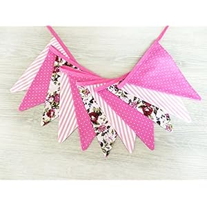 Wimpelkette aus Baumwolle - mit 11 Wimpeln - Gesamtlänge 3,30 m - Rosen romantisch