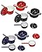 Produktbild 18 tlg. Topfset - Miniatur - Topf Tiegel Pfanne mit Deckel - aus Guß / Metall - Maßstab 1:12 - für Puppenstube - schwarz + rot + dunkelblau - Kochtöpfe Puppenhaus Puppenküche Töpfe - weiße Punkte / Kochtopfset - Metalltöpfe - Diorama