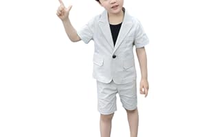 PENGGENGA 2 Pcs Toddler Mariage De Lin Enfants Court Ensemble De Page Page Costumes Blazer Veste Costumes