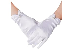 SamHeng Women Short Elegant Gloves, Classic Wedding Gloves for Bridal Vintage Party Opera Gloves for Ladies Satin Gloves 1920s Vintage Costumes