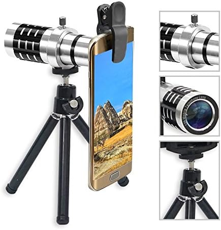 LIEQI Camera Lens kits,4 in 1 HD Universal Clip-On Phone lens, 12X Optical Zoom Telephoto Lens+15X Macro Lens+198°fisheye lens+0.63X Wide Angle Lens Tripod for iPhone Samsung Huawei Ipad Tablet PC